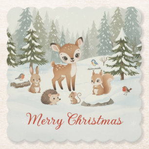 Dessous-de-verre En Papier Jolis cerfs et animaux de la forêt Joyeux Noël