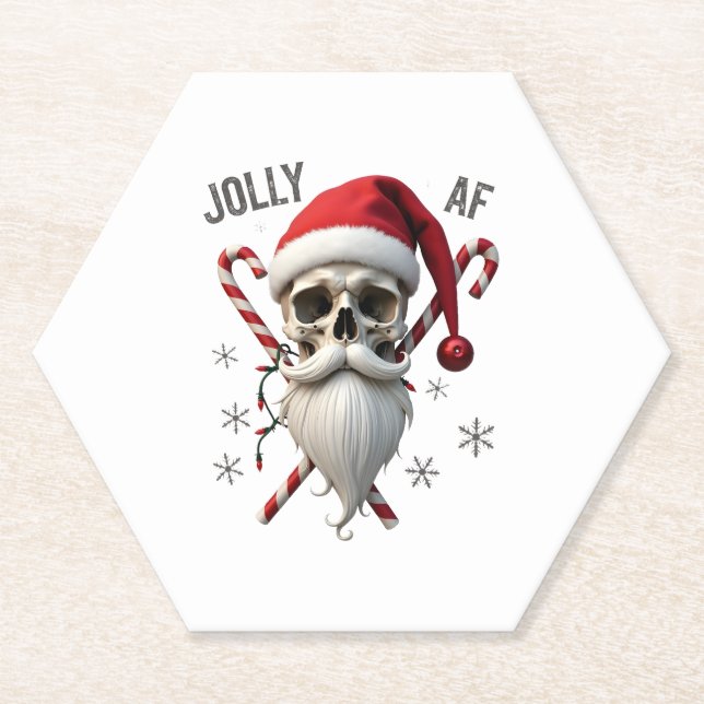 Dessous-de-verre En Papier Jolly Af Christmas Skull Santa Hat Happy Xmas Holi (Devant)