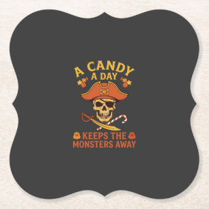 Dessous-de-verre En Papier Jour de bonbons Halloween Pirate Crâne Canne