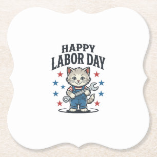 Dessous-de-verre En Papier Joyeuse Fête du Travail Chat Patriote Vintage Créa
