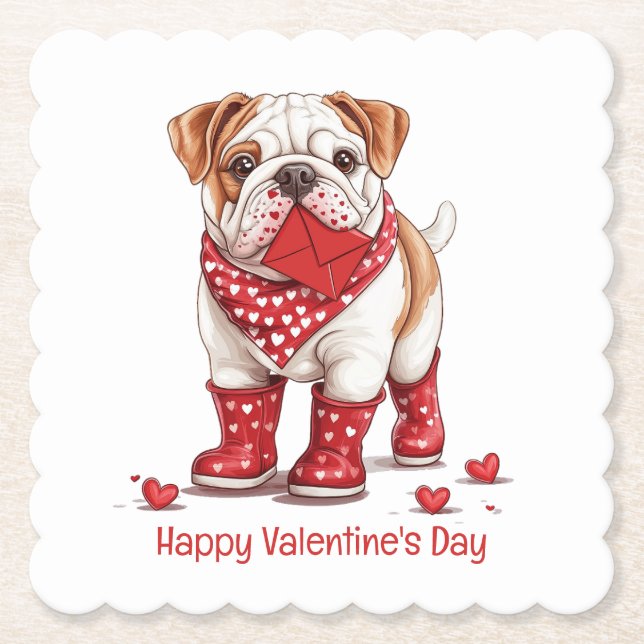 Dessous-de-verre En Papier Joyeuse Saint-Valentin Bouledogue Anglais (Devant)
