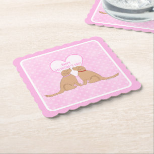 Dessous-de-verre En Papier Joyeuse Saint-Valentin Chiens Dorés Carte Plate