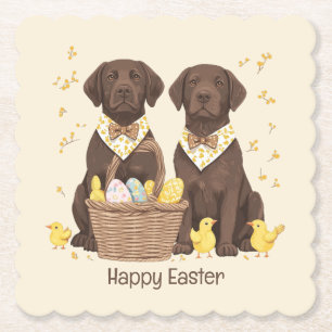 Dessous-de-verre En Papier Joyeuses Pâques Chiens Labrador Retriever au Choco