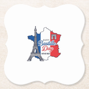 Dessous-de-verre En Papier Joyeux 14 juillet France Carte Tour Eiffel Vector_