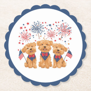Dessous-de-verre En Papier Joyeux 4 juillet Yorkie Chiens
