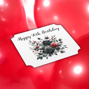 Dessous-de-verre En Papier Joyeux 50e anniversaire Roses rouge et noir