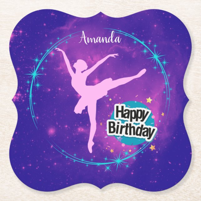 Dessous-de-verre En Papier Joyeux anniversaire Ballerina Galaxy Personnalisé (Devant)