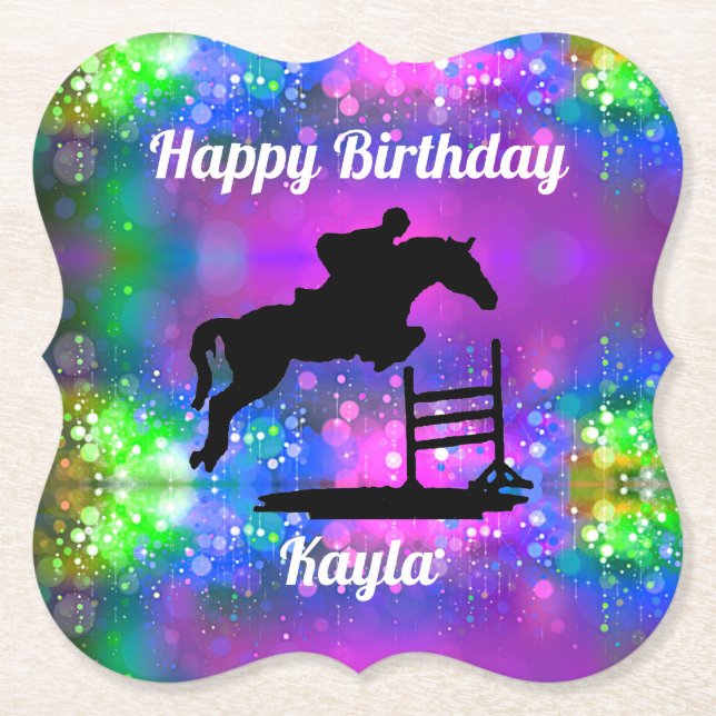 Dessous-de-verre En Papier Joyeux Anniversaire Chasseur Cheval Jumper Equestr (Devant)