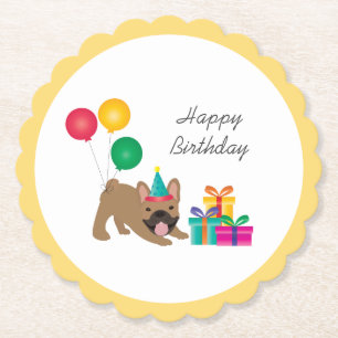 Dessous-de-verre En Papier Joyeux anniversaire Français Bulldog Colorful Clas