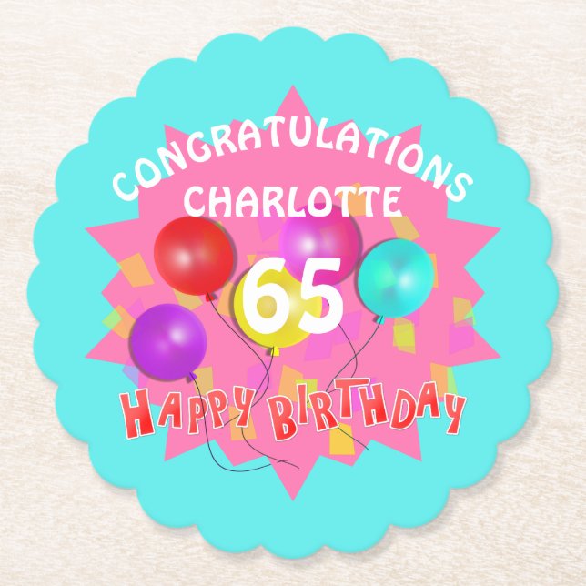 Dessous-de-verre En Papier Joyeux anniversaire Fun 65e jalon Personnalisé (Devant)