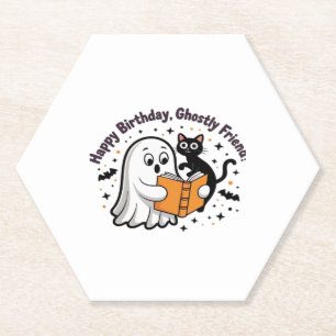 Dessous-de-verre En Papier Joyeux anniversaire Ghost Cat PNG - Éffrayant Cute