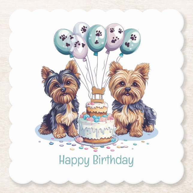 Dessous-de-verre En Papier Joyeux anniversaire Yorkie Chien (Devant)