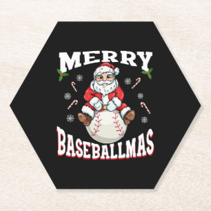 Dessous-de-verre En Papier Joyeux Baseballmas Drôle Noël Baseball Père Noël