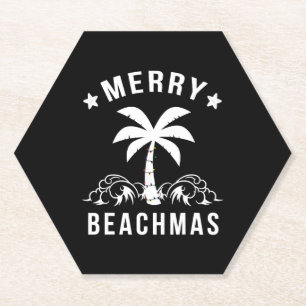 Dessous-de-verre En Papier Joyeux Beachmas Palm Tree Beach Noël