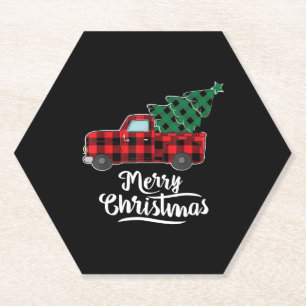 Dessous-de-verre En Papier Joyeux Buffalo de Noël Plaid Arbre de Noël Rouge