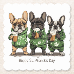 Dessous-de-verre En Papier Joyeux Bulldogs français de la Saint-Patrick