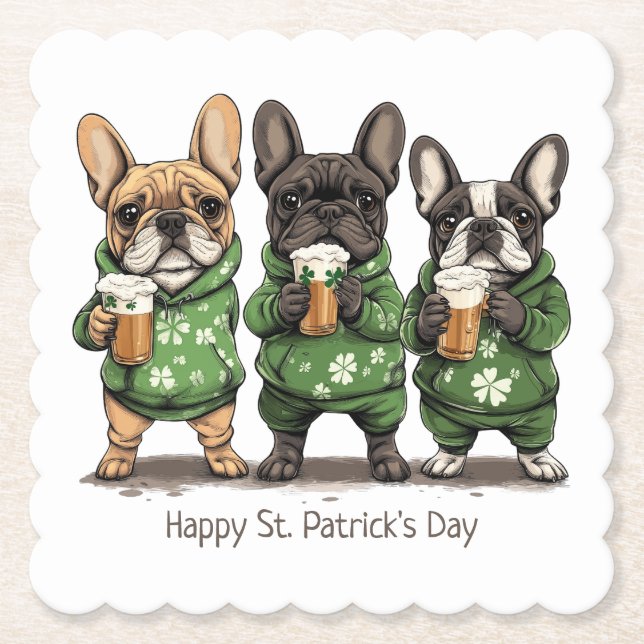 Dessous-de-verre En Papier Joyeux Bulldogs français de la Saint-Patrick (Devant)