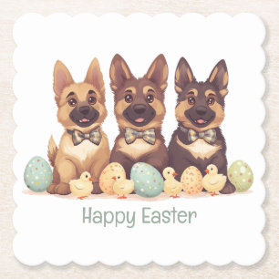 Dessous-de-verre En Papier Joyeux Chiens bergers allemands de Pâques