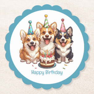 Dessous-de-verre En Papier Joyeux Chiens de Corgi d'anniversaire