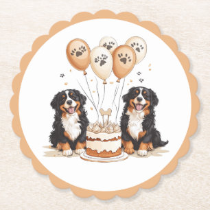 Dessous-de-verre En Papier Joyeux Chiens de montagne bernois d'anniversaire