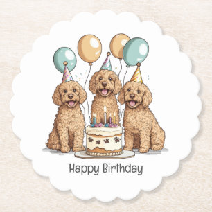 Dessous-de-verre En Papier Joyeux Chiens Goldendoodle Anniversaire