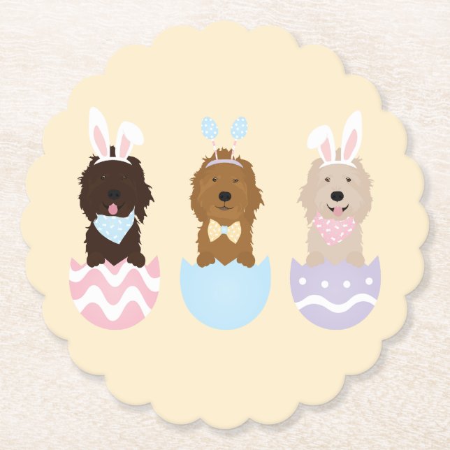 Dessous-de-verre En Papier Joyeux Chiens Goldendoodle de Pâques (Devant)