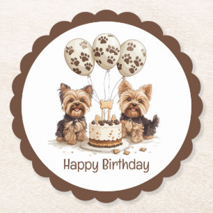 Dessous-de-verre En Papier Joyeux Chiens Yorkie d'anniversaire