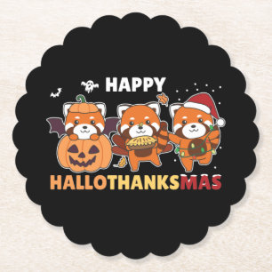 Dessous-de-verre En Papier Joyeux Hallothanksmas Pandas Noël Panda Rouge