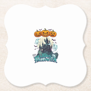Dessous-de-verre En Papier Joyeux Halloween Château Hanté Citrouilles Fantôme