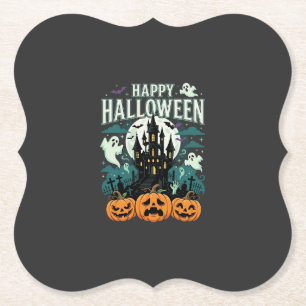 Dessous-de-verre En Papier Joyeux Halloween Château Hanté Fantômes et Citroui