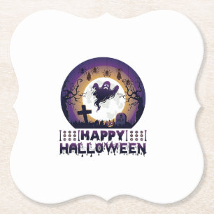 Dessous-de-verre En Papier Joyeux Halloween Chauves-souris fantômes araignées