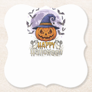 Dessous-de-verre En Papier Joyeux Halloween Citrouille Sorcière Chapeau Chauv