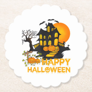 Dessous-de-verre En Papier Joyeux Halloween Citrouille Squelettique Maison Ha