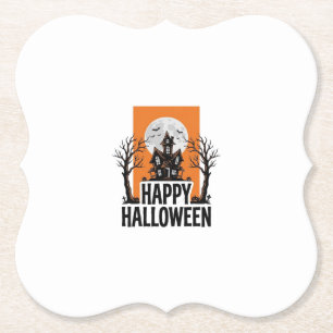 Dessous-de-verre En Papier Joyeux Halloween Maison Hantée Graphique Vintage_1