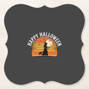Dessous-de-verre En Papier Joyeux Halloween Sorcière Coucher de soleil Design