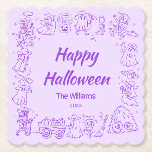 Dessous-de-verre En Papier Joyeux Halloween violet Quirky Doodles Tiré Main