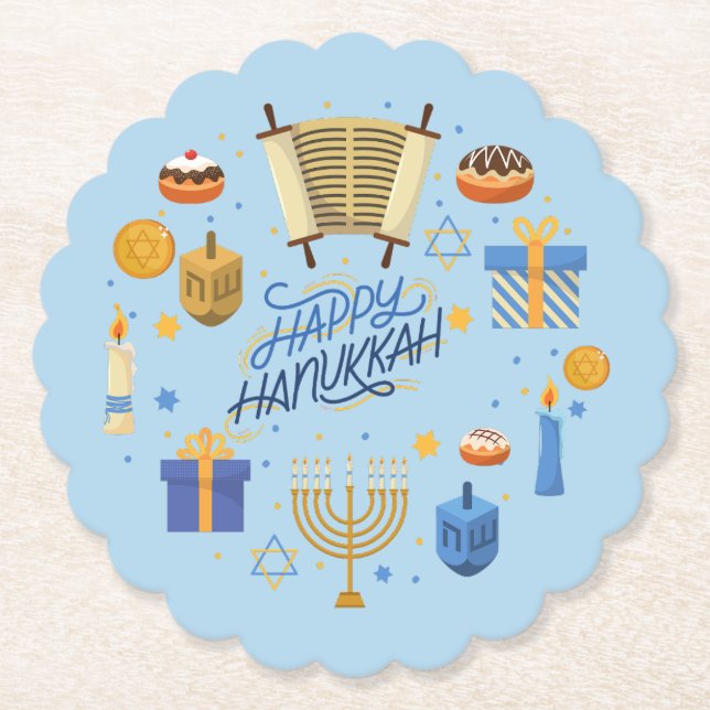 Dessous-de-verre En Papier Joyeux Hanukkah Mignon (Devant)