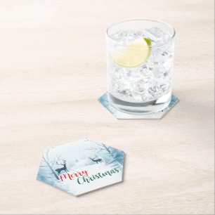 Dessous-de-verre En Papier Joyeux Noël aux rennes d'aquarelle