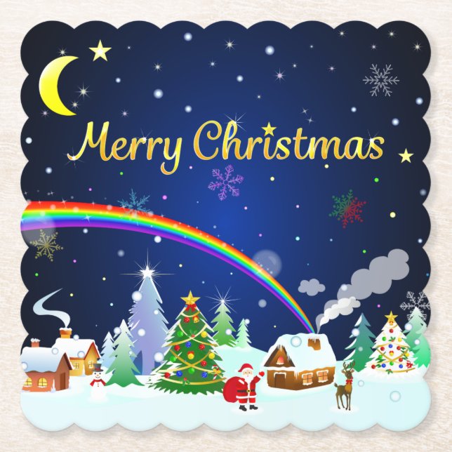 Dessous-de-verre En Papier Joyeux Noël avec Crescent Moon (Devant)