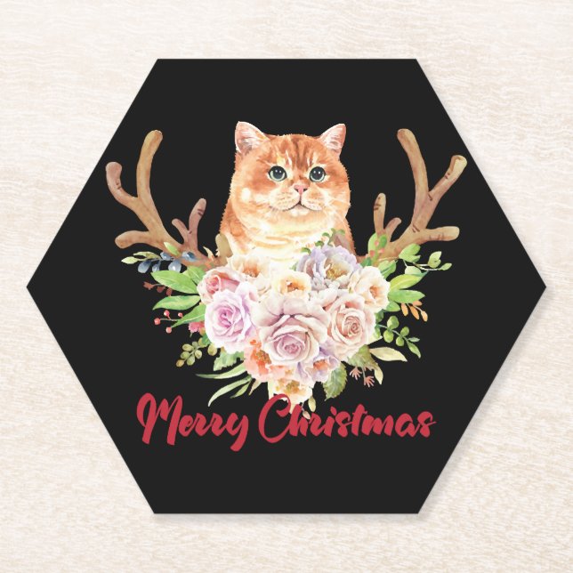 Dessous-de-verre En Papier Joyeux Noël et Chat (Devant)