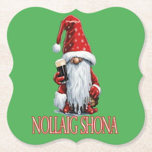 Dessous-de-verre En Papier Joyeux Noël Gnome tenant un verre de Irish Dry