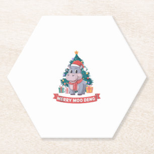 Dessous-de-verre En Papier Joyeux Noël Moo Deng Noël Baby Hippo Tank