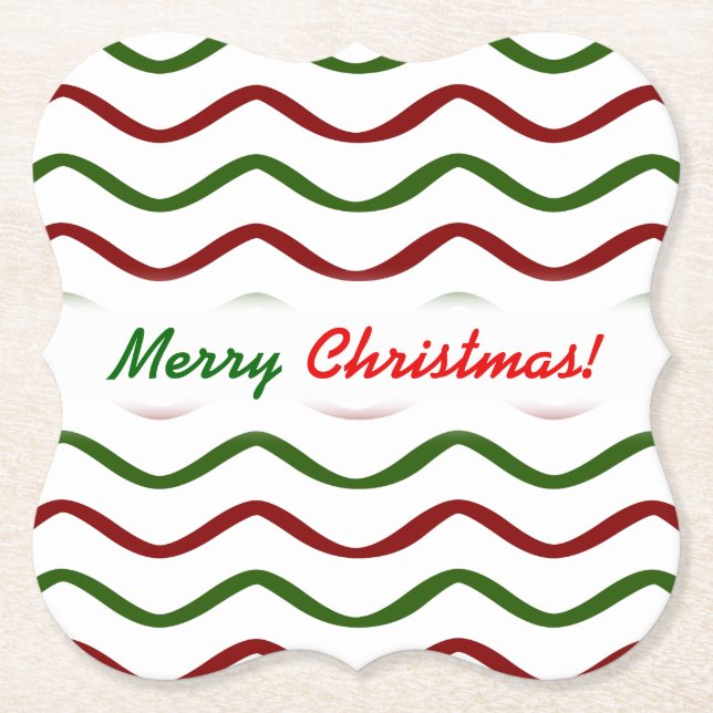 Dessous-de-verre En Papier "Joyeux Noël !"; Motif Red & Green Wavy Lines (Devant)