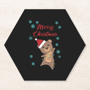 Dessous-de-verre En Papier Joyeux Noël Ours Neige Ours d'hiver Teddy