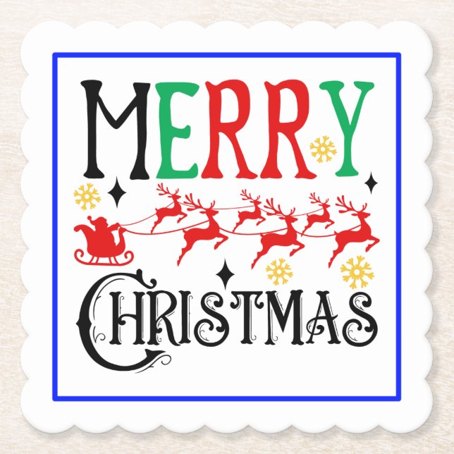 Dessous-de-verre En Papier Joyeux Noël Père Noël Sleigh-61049 T-Shirt Sweat - (Devant)