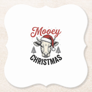 Dessous-de-verre En Papier Joyeux Noël Vache Chapeau de Père Noël Gravure Vin