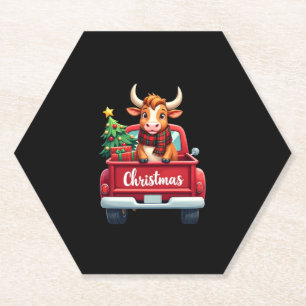 Dessous-de-verre En Papier Joyeux Noël Vache Highland Arbre de Noël Rouge Tr