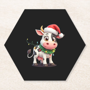 Dessous-de-verre En Papier Joyeux Noël Vache Père Noël Lumières de Noël Vache