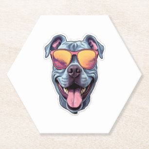 Dessous-de-verre En Papier Joyeux Pitbull bleu portant des lunettes de soleil