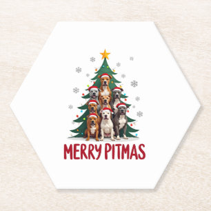 Dessous-de-verre En Papier Joyeux Pitmas Pitbull Chien Pull de Noël Ugly Tr